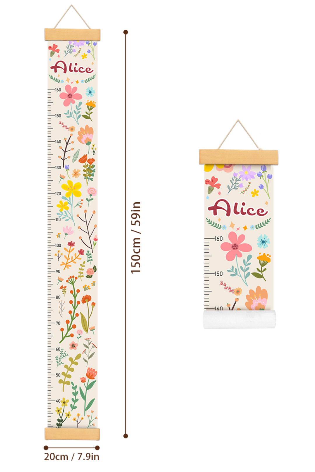 Règle de hauteur en toile suspendue avec fleurs épanouies personnalisées