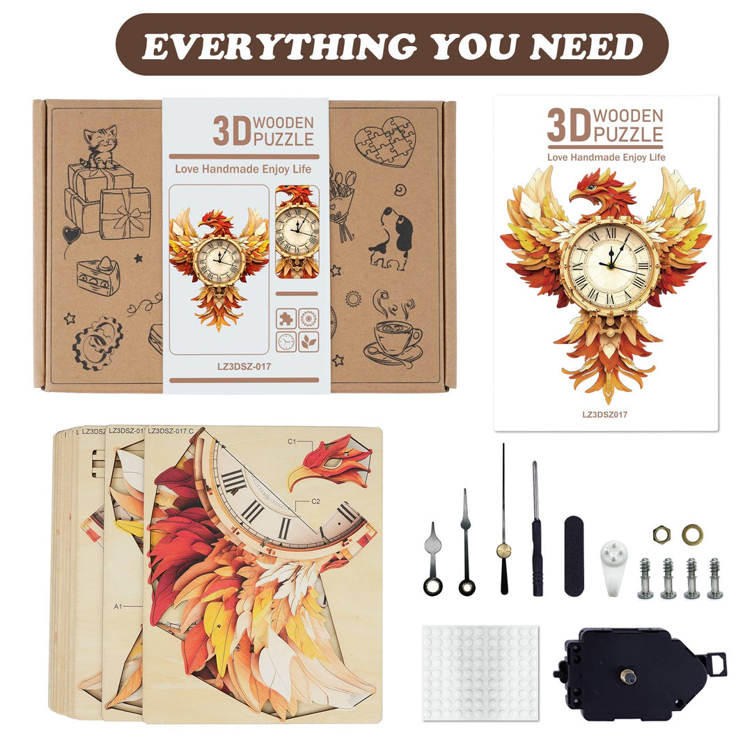 Phoenix– DIY Wooden Clock, 3D Puzzle Craft Kit