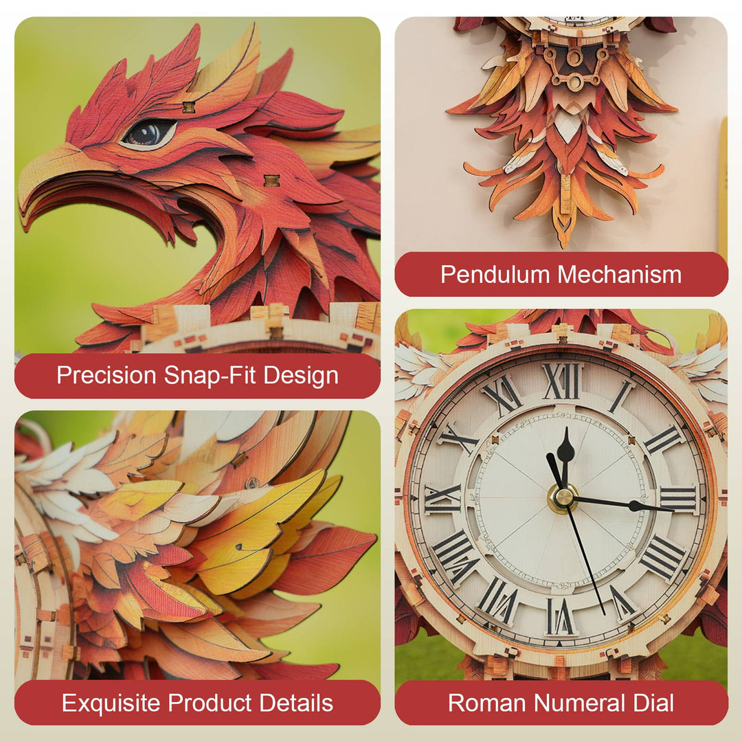 Phoenix– DIY Wooden Clock, 3D Puzzle Craft Kit