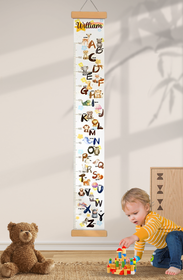 Personalisierte Tieralphabet Hängende Leinwand Höhenmesser