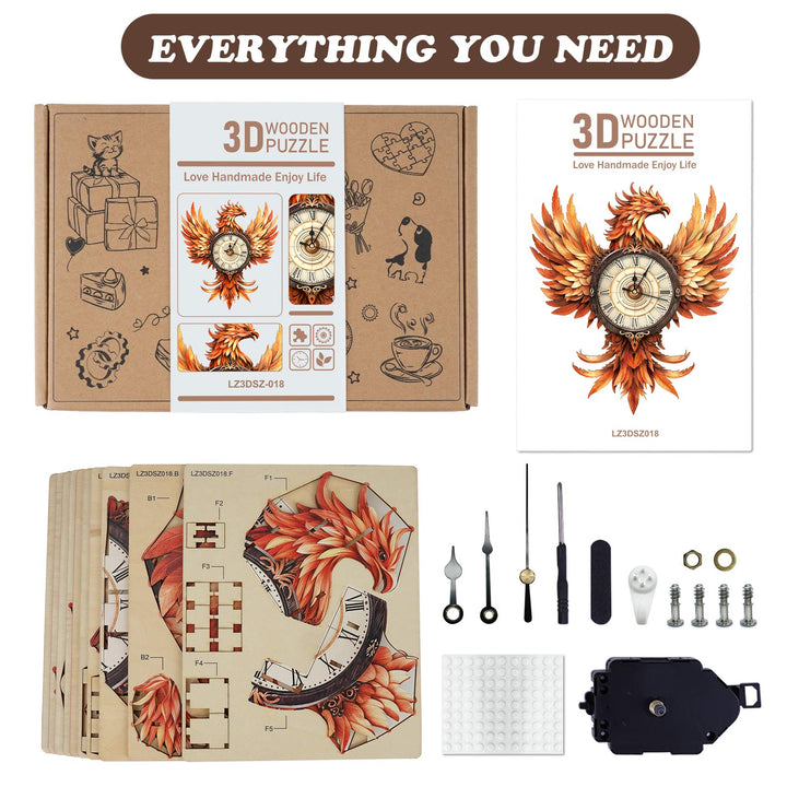 Fire Phoenix – DIY Wooden Clock, 3D Puzzle Craft Kit
