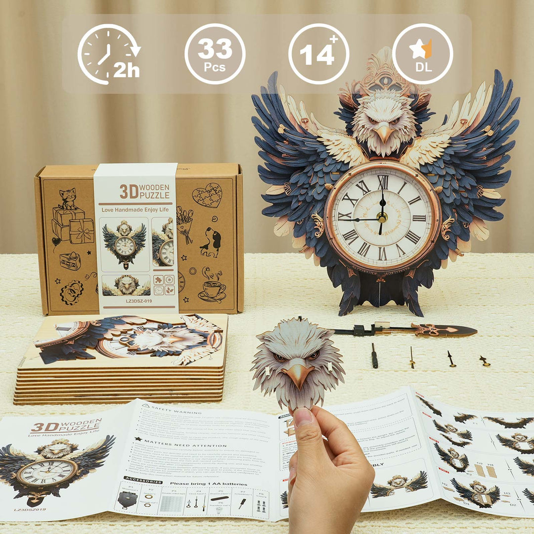 Eagle– DIY Wooden Clock, 3D Puzzle Craft Kit