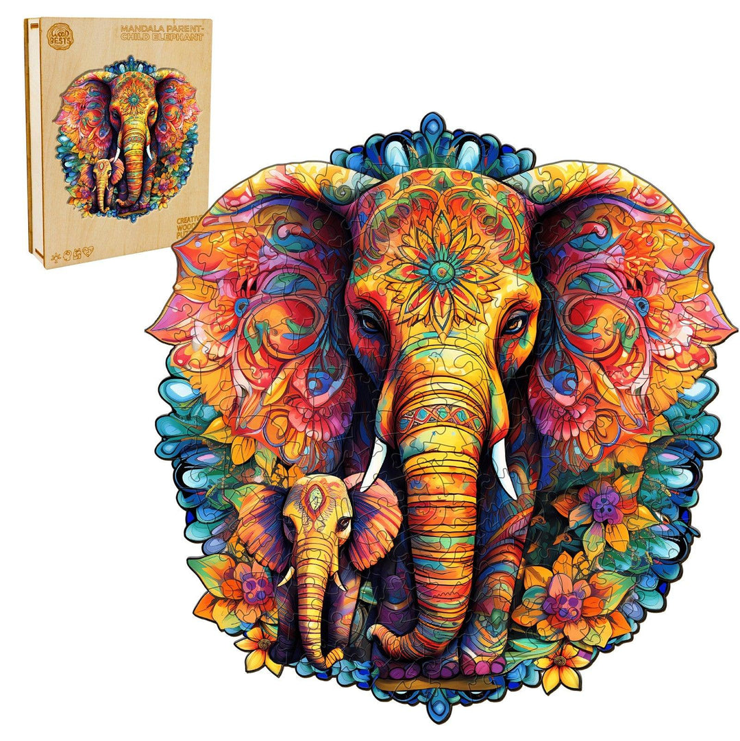 Mandala Parent-Child Elephant Wooden Jigsaw Puzzle