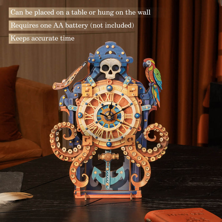 Octopus Sea Monster  – DIY Wooden Clock, 3D Puzzle Craft Kit