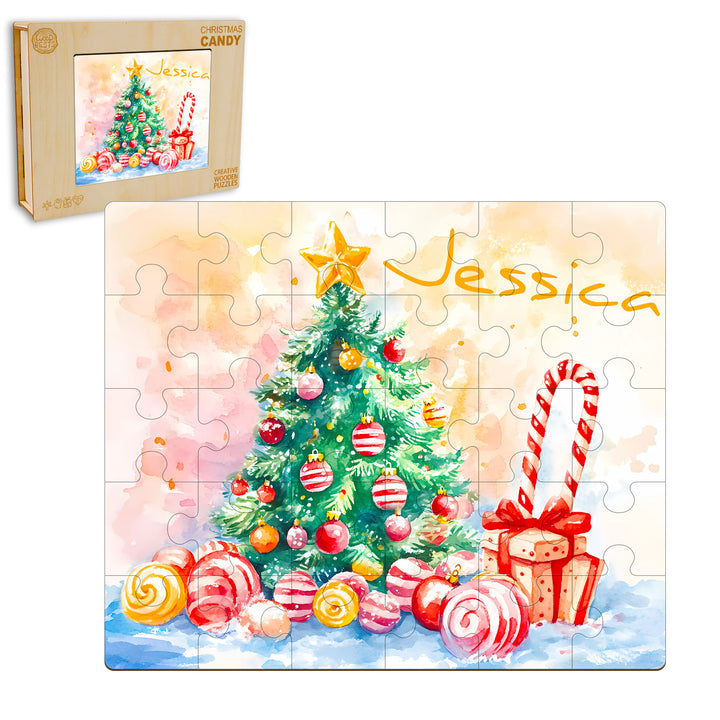 Happy Christmas - Children's Name Custom Wooden Jigsaw Puzzle