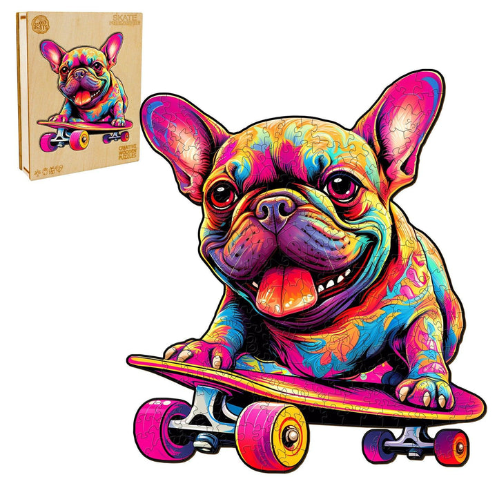 Skate Frenchie Wooden Jigsaw Puzzle-Woodbests