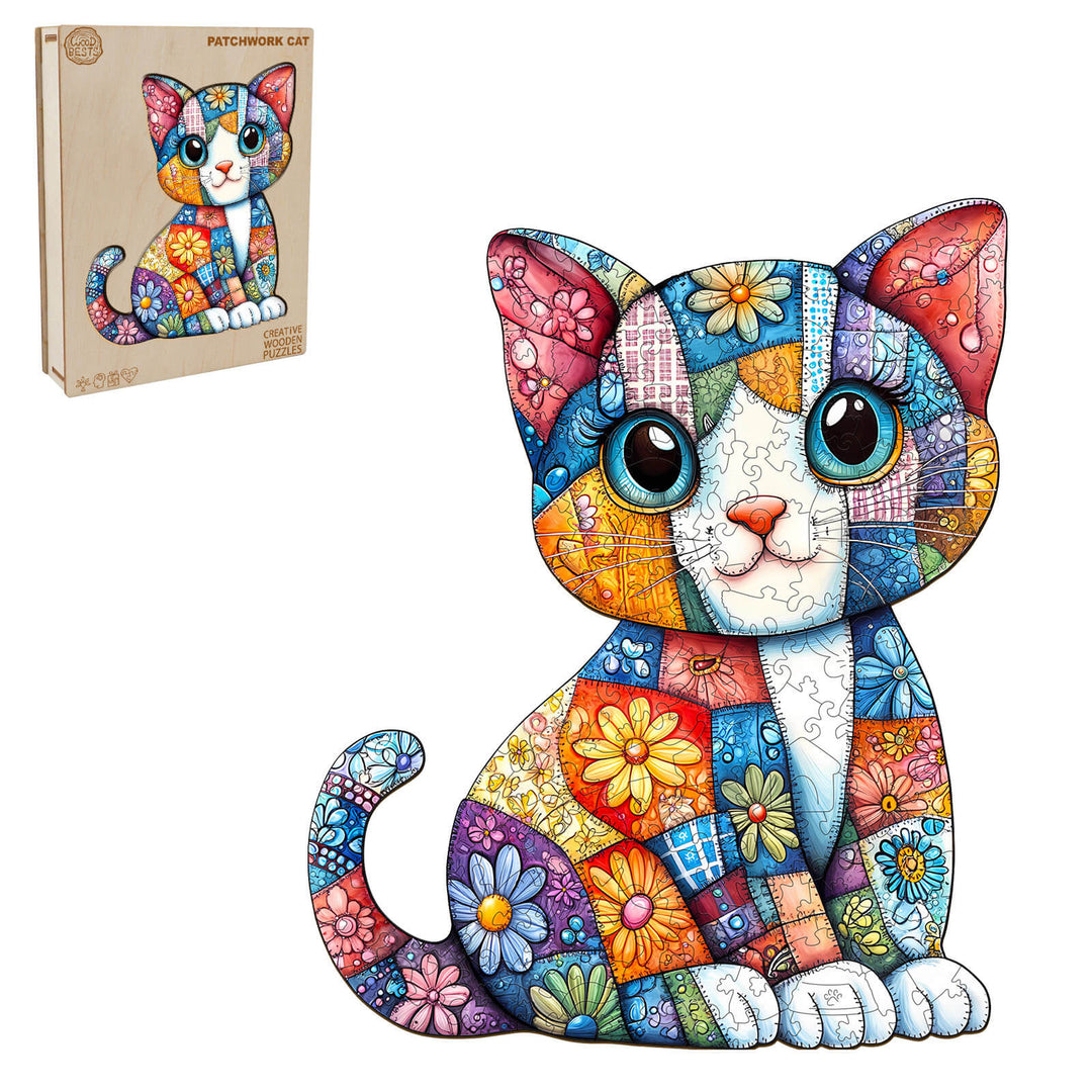 Patchwork Cat Wooden Jigsaw Puzzle - Woodbests