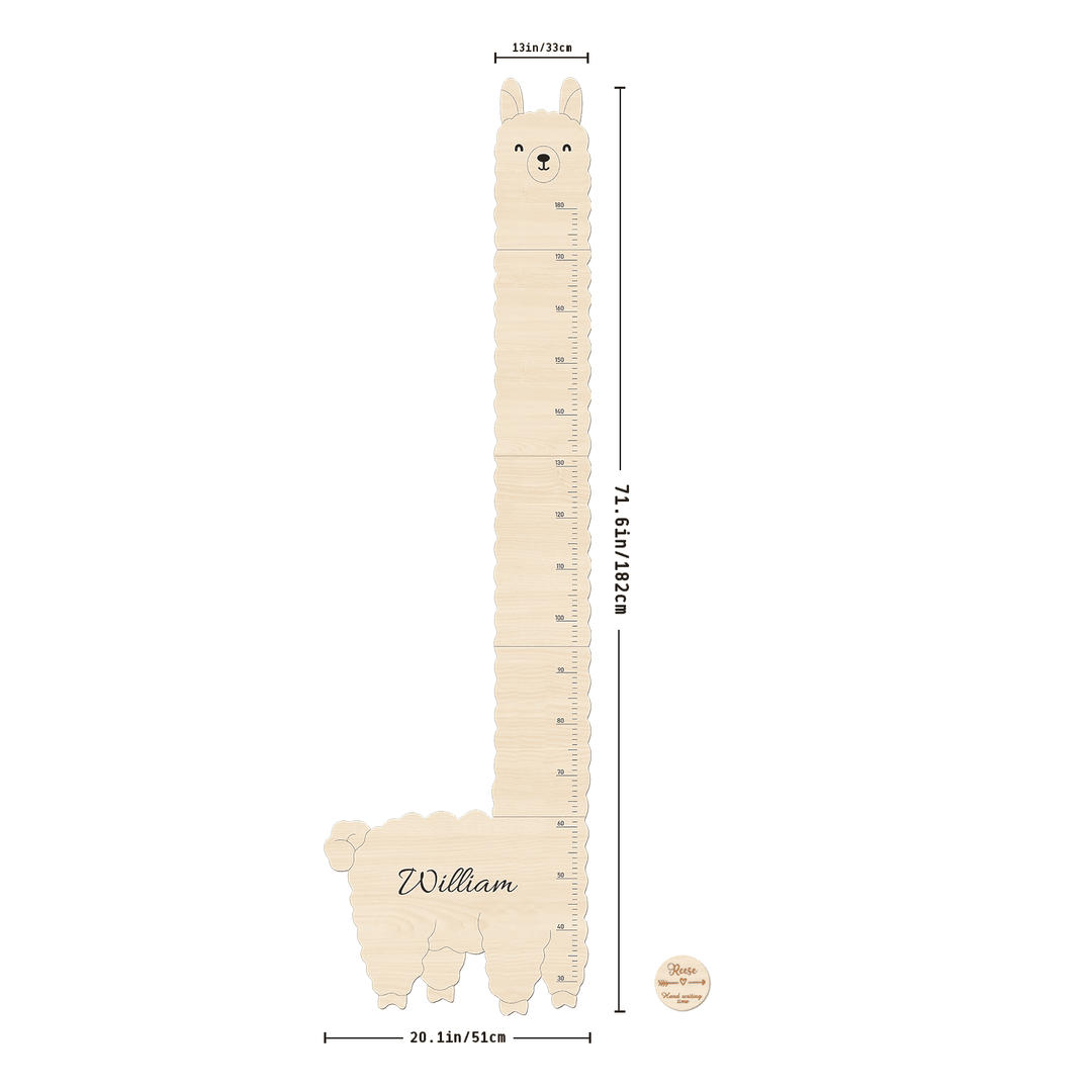 Personalisiertes Alpaka-Lama-Wachstumsdiagramm-Lineal aus Holz