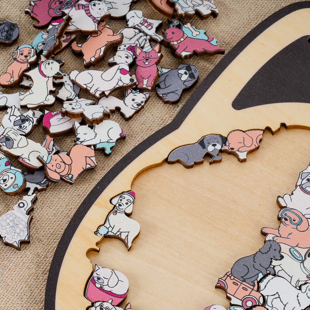 Morandi-Colored Cute Dog Shaped Wooden Jigsaw Puzzle