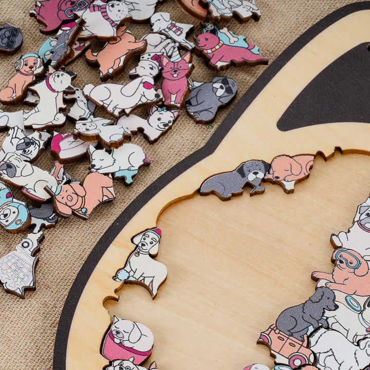 Morandi-Colored Cute Dog Shaped Wooden Jigsaw Puzzle