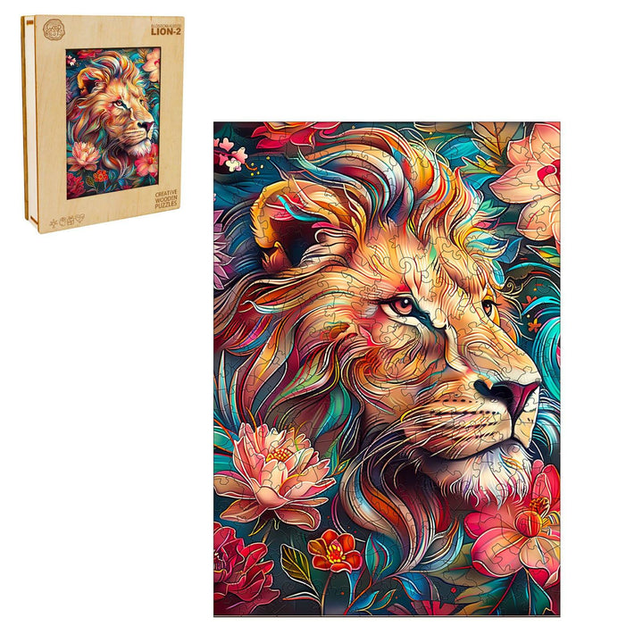 Blossom-Kissed Lion-2 Wooden Jigsaw Puzzle