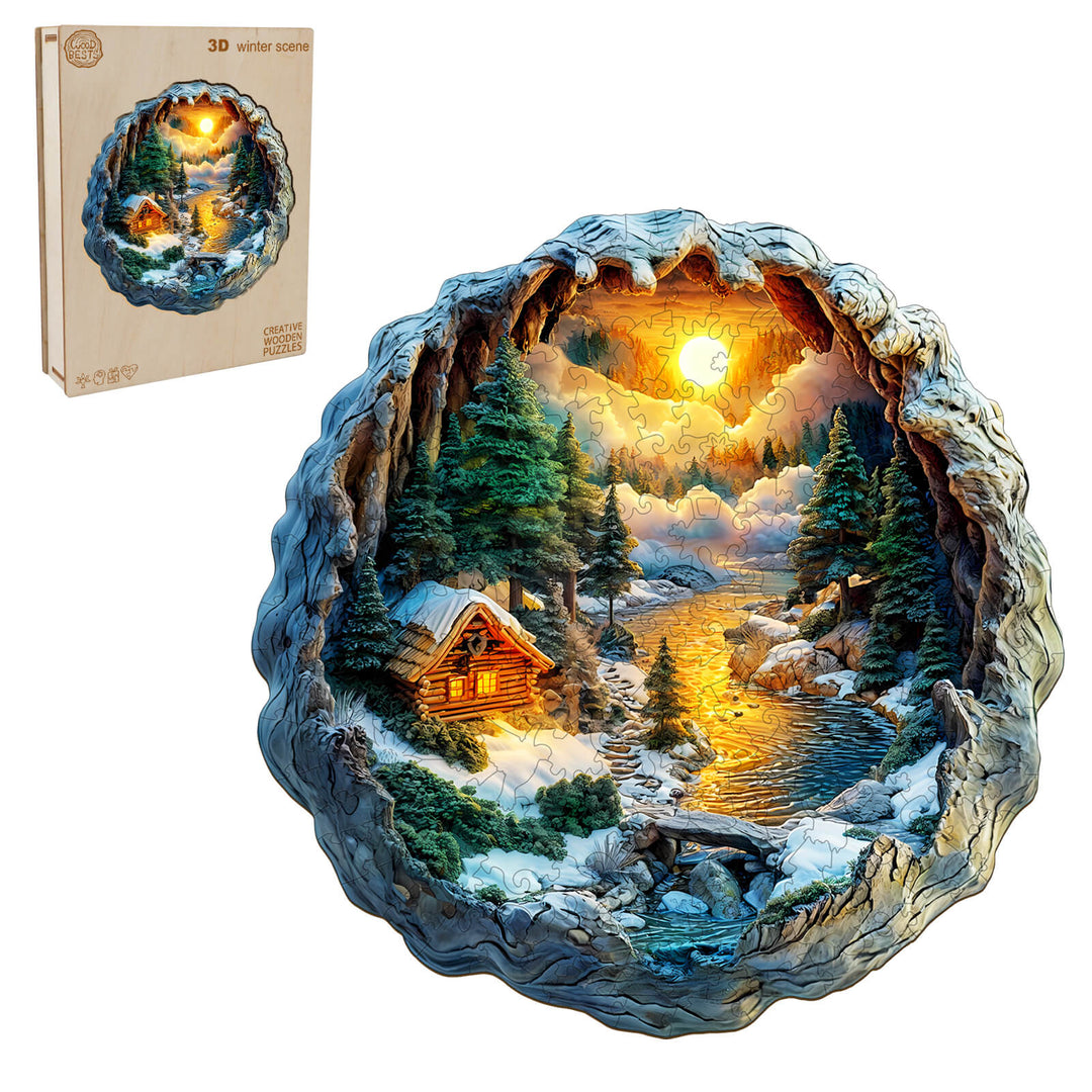 3D Winter Scene Wooden Jigsaw Puzzle