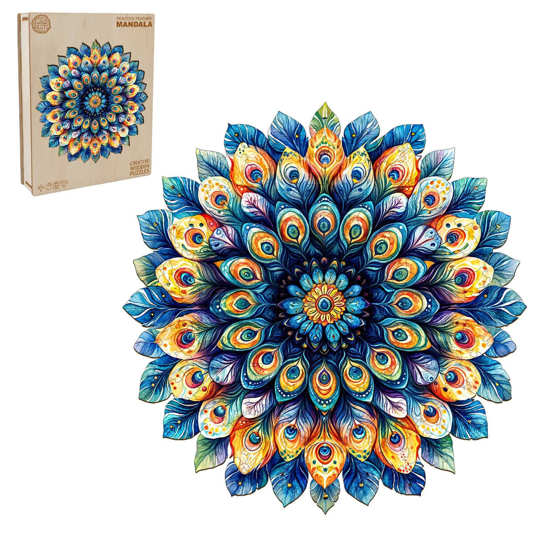 Peacock Feather Mandala Wooden Jigsaw Puzzle