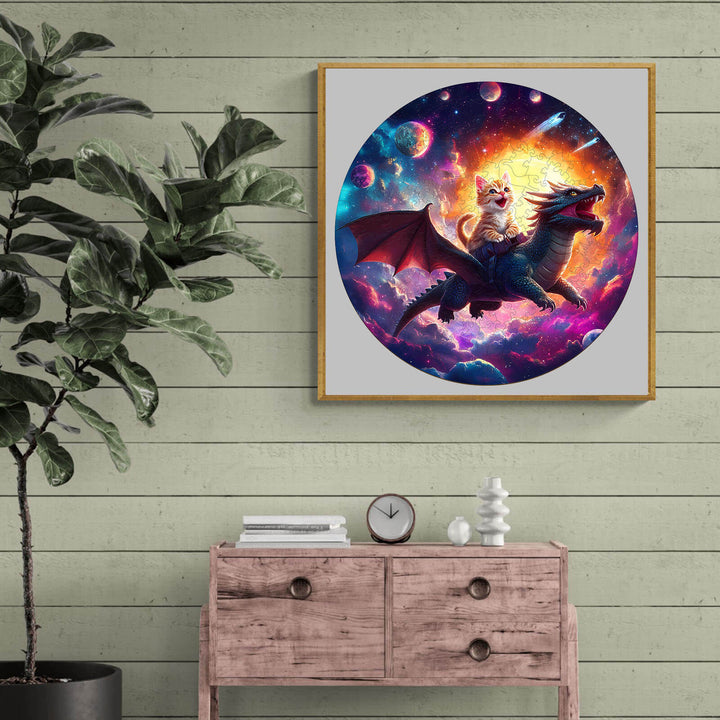 Kitten riding dragon puzzle framed on wall