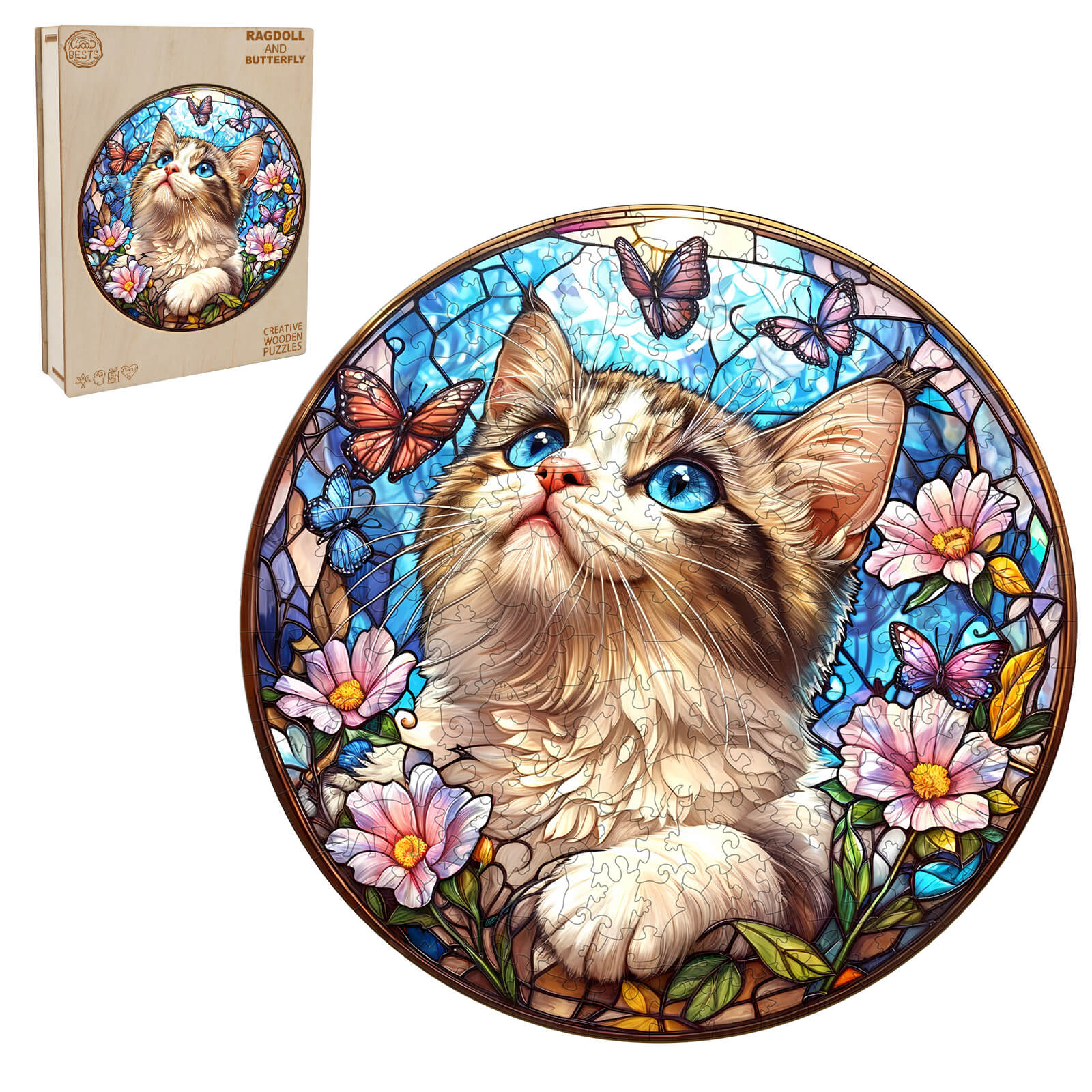 Ragdoll- und Schmetterlings-Holzpuzzle