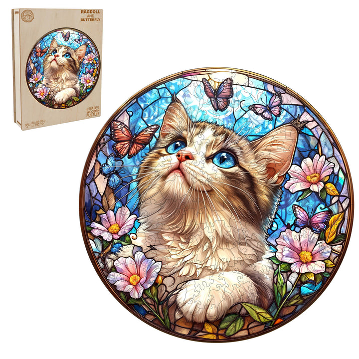 Ragdoll and Butterfly  Wooden Jigsaw Puzzle