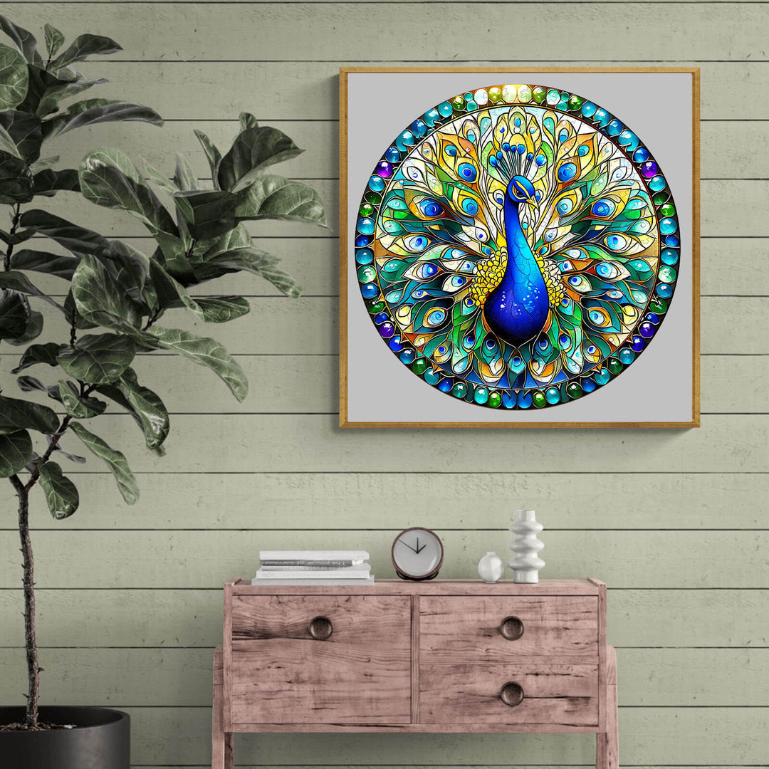 Stained Glass Peacock Wooden Jigsaw Puzzle