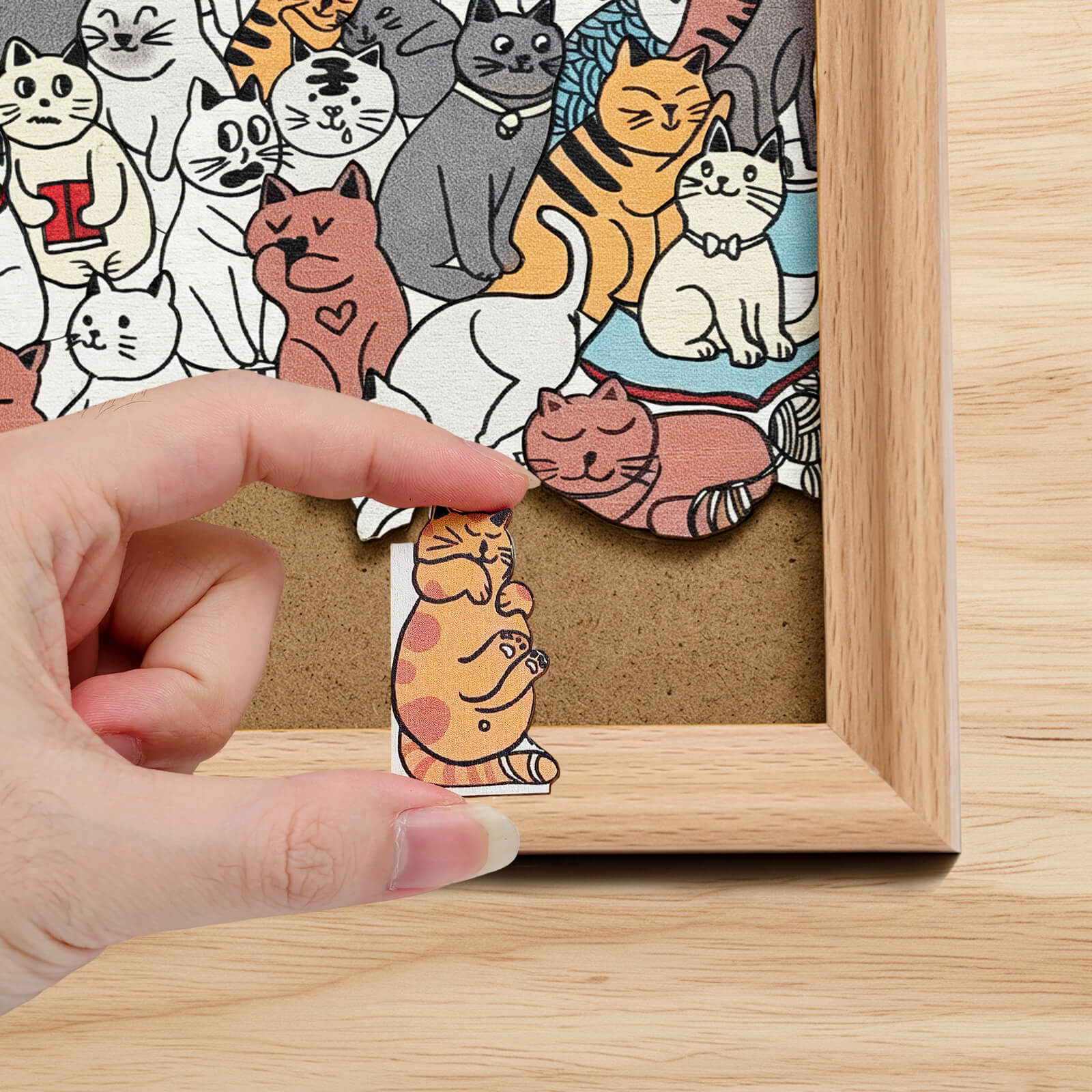 Puzzle carré en bois 175 pièces couleur Morandi en forme de chat mignon