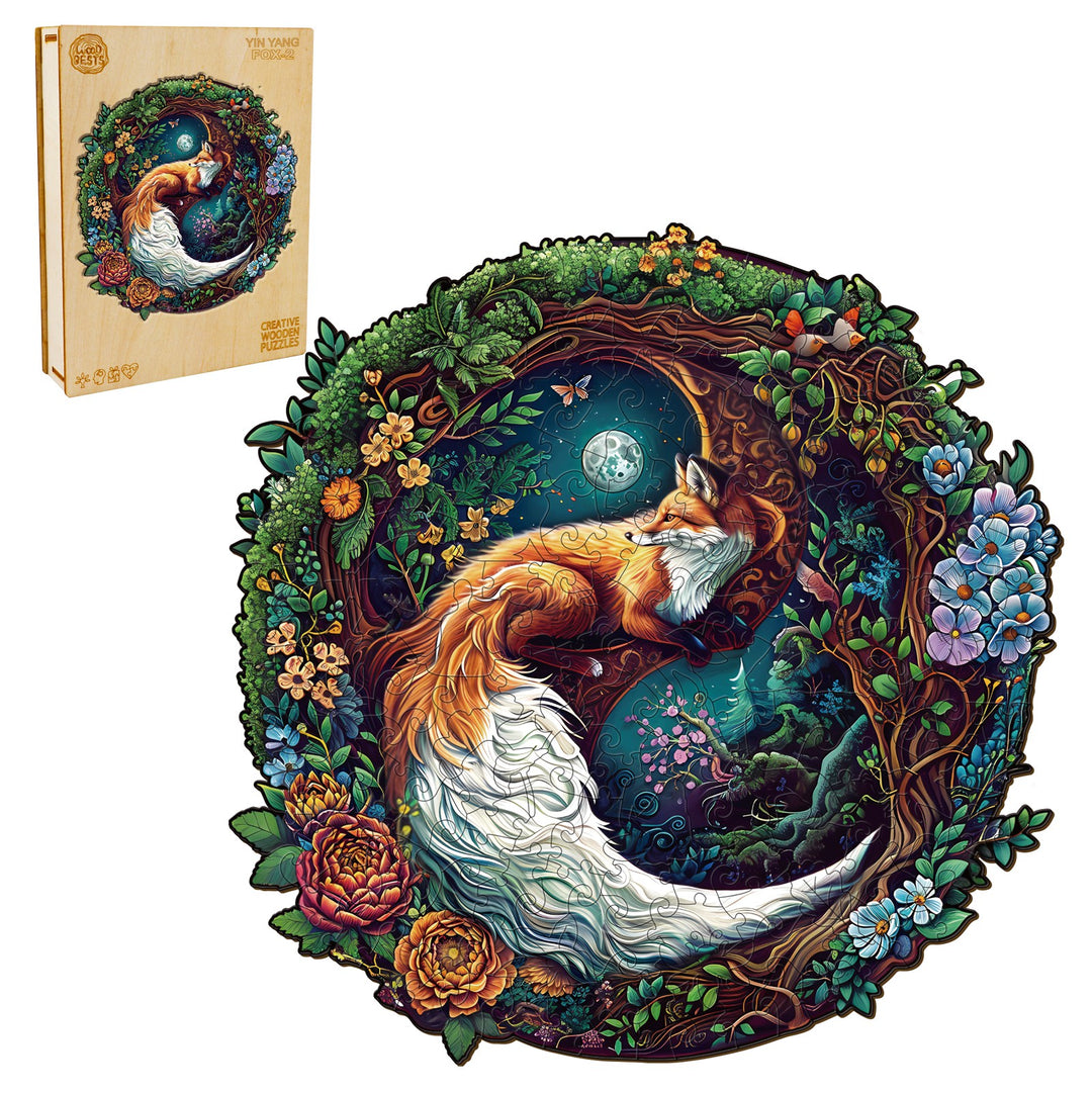 Yin Yang Fox-2 Wooden Jigsaw Puzzle-Woodbests