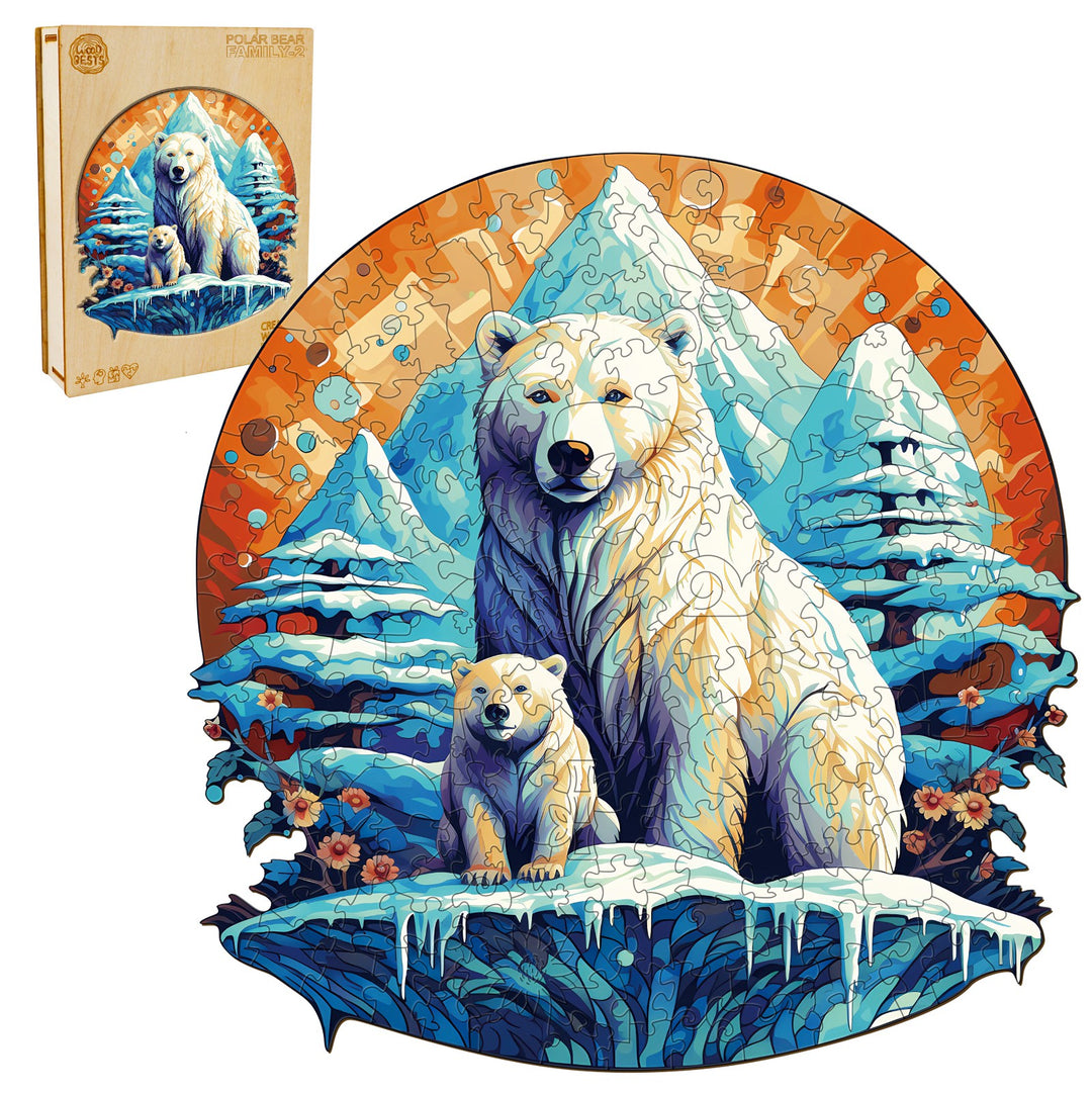 Polor Bear Family-2 Wooden Jigsaw Puzzle-Woodbests