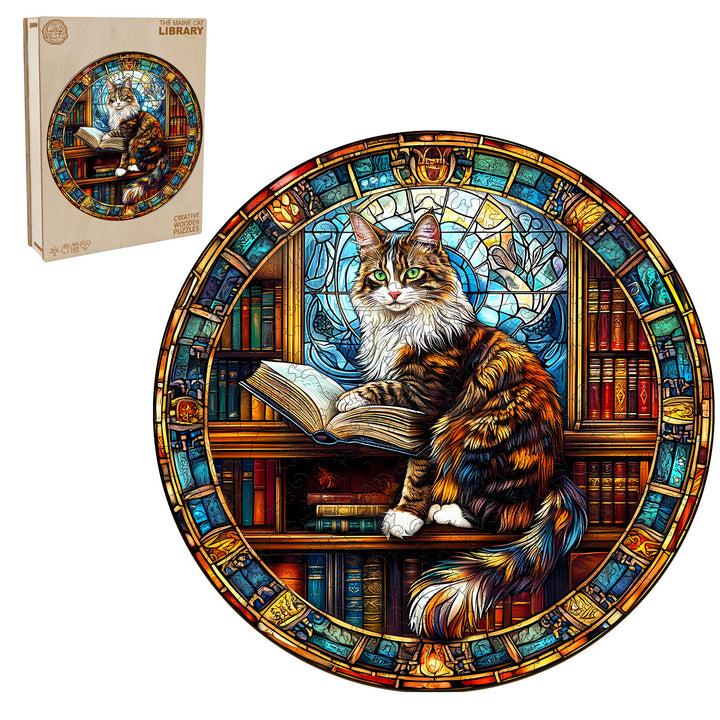 The Maine Cat Library Wooden Jigsaw Puzzle