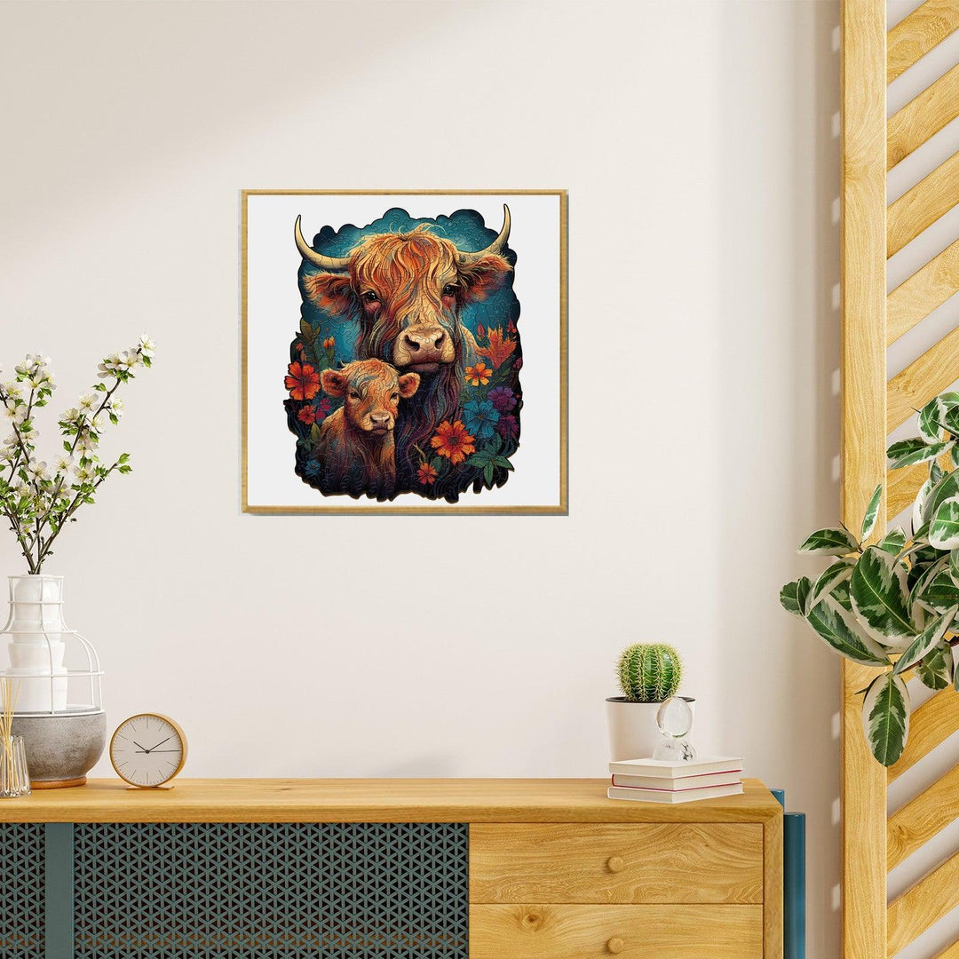 Highland Cattle Family 1 Wooden Jigsaw Puzzle