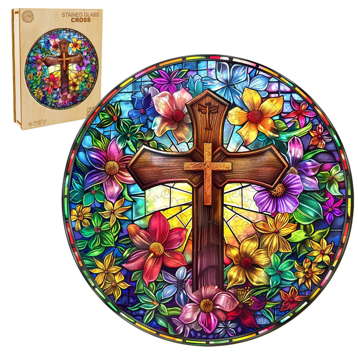 Stained Glass Cross Wooden Jigsaw Puzzle