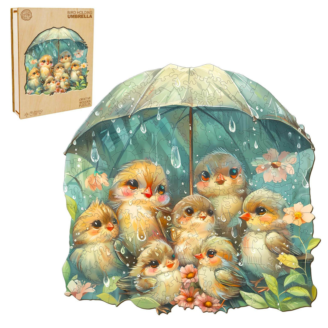 Puzzle en bois oiseau tenant un parapluie