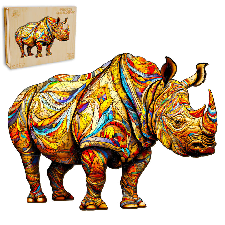 Fierce Rhinoceros Wooden Jigsaw Puzzle-Woodbests