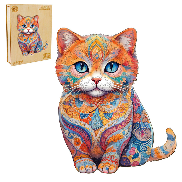 Cute Scottish Cat Wooden Jigsaw Puzzle-Woodbests
