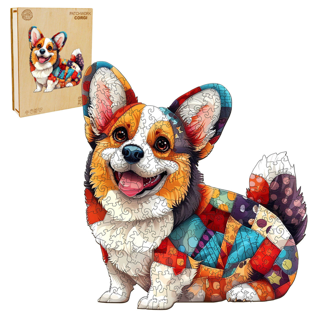 Patchwork Corgi Wooden Jigsaw Puzzle