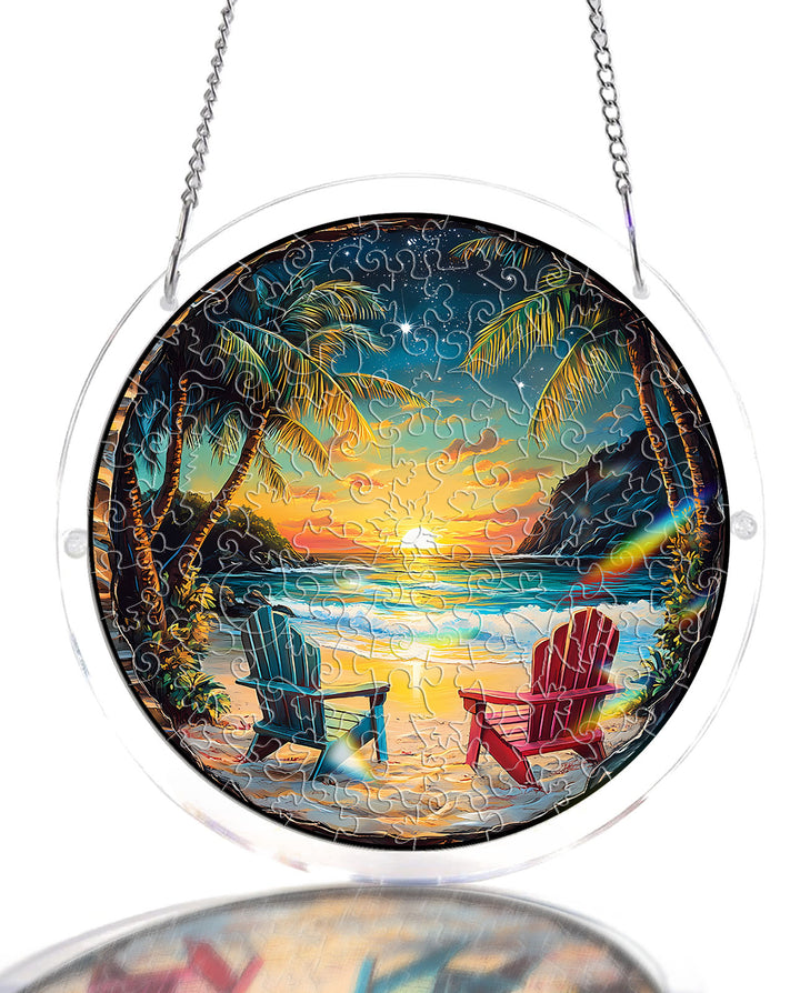 Acrylic Jigsaw Puzzle Suncatcher - Tropical Sunset