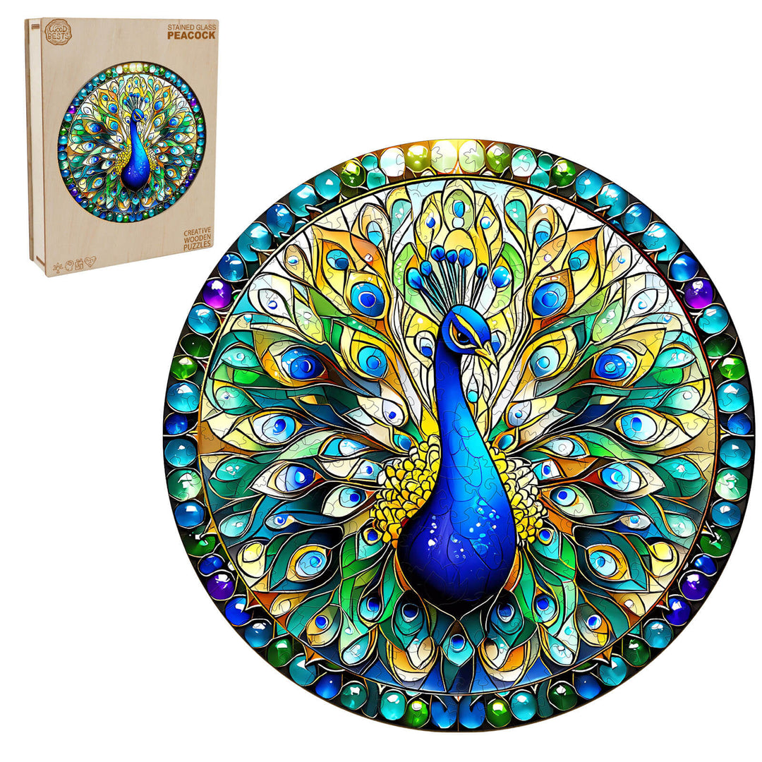 Stained Glass Peacock Wooden Jigsaw Puzzle