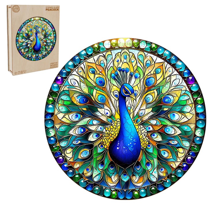 Stained Glass Peacock Wooden Jigsaw Puzzle