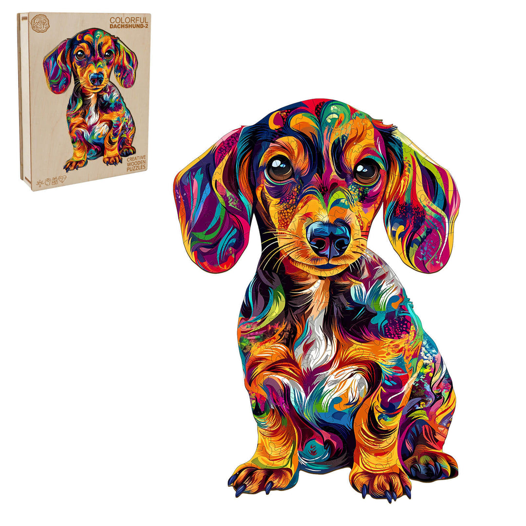 Colorful Dachshund-2 Wooden Jigsaw Puzzle