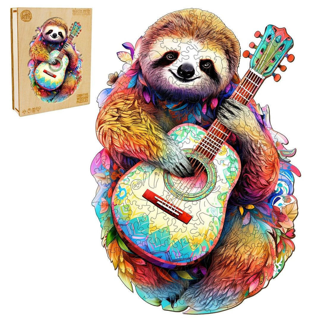 Sloth With Guitar Wooden Jigsaw Puzzle-Woodbests