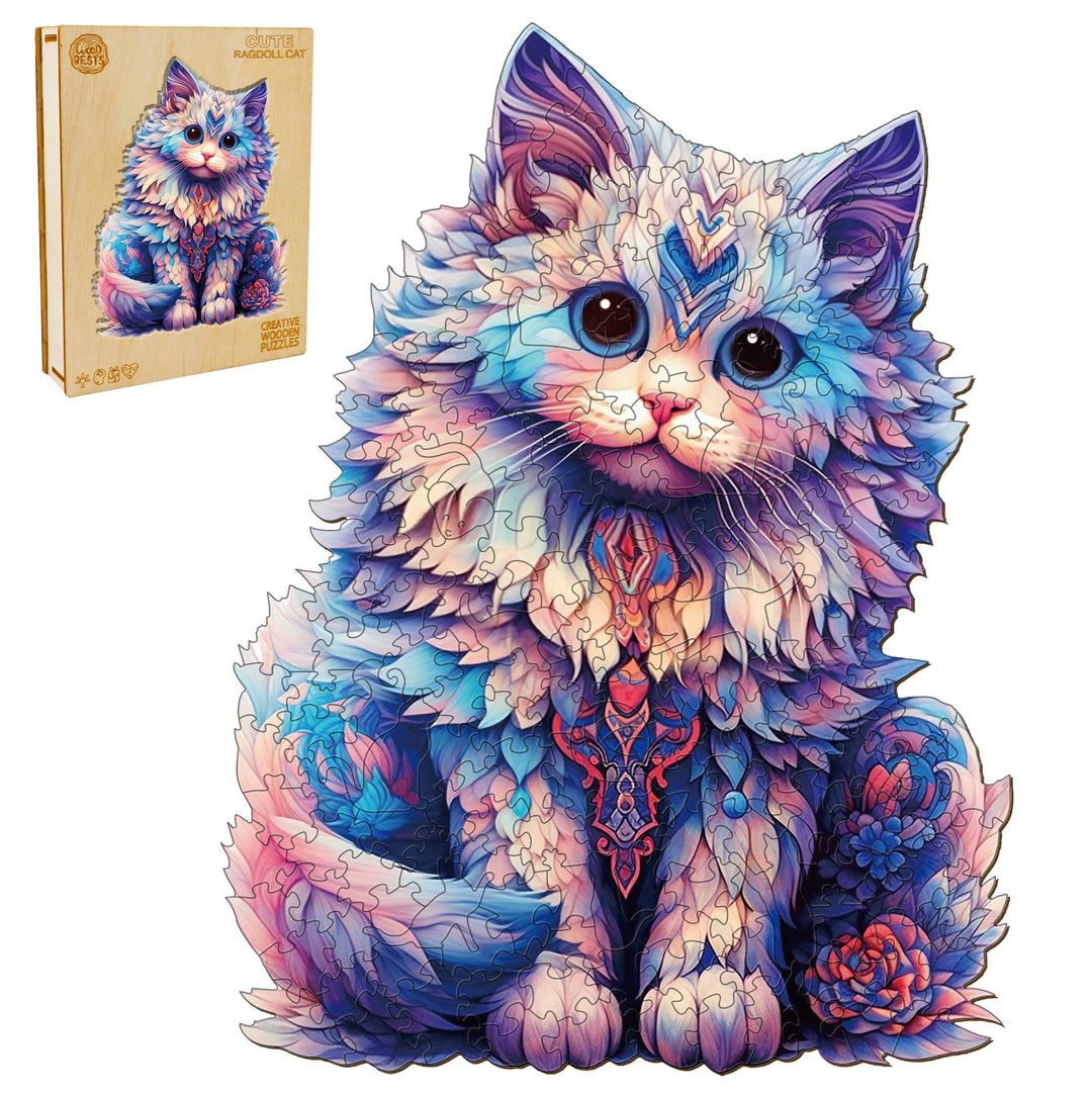 Cute Ragdoll Cat Wooden Jigsaw Puzzle-Woodbests