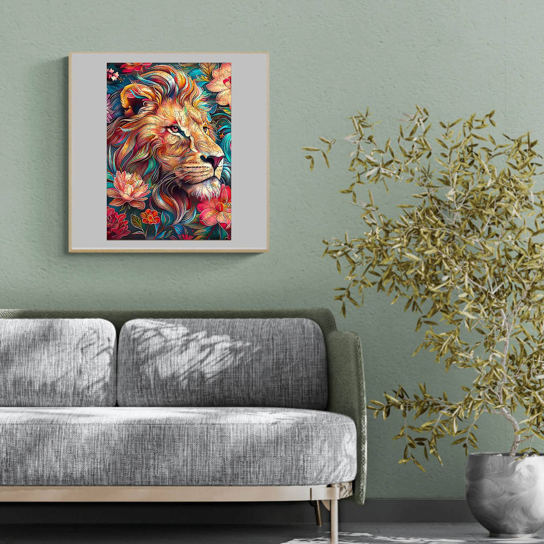 Blossom-Kissed Lion-2 Wooden Jigsaw Puzzle