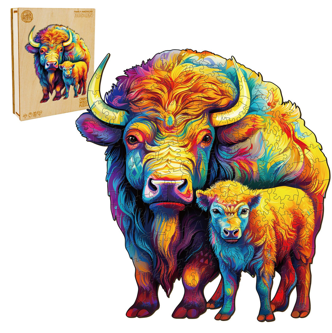 Family American Bison Wooden Jigsaw Puzzle-Woodbests