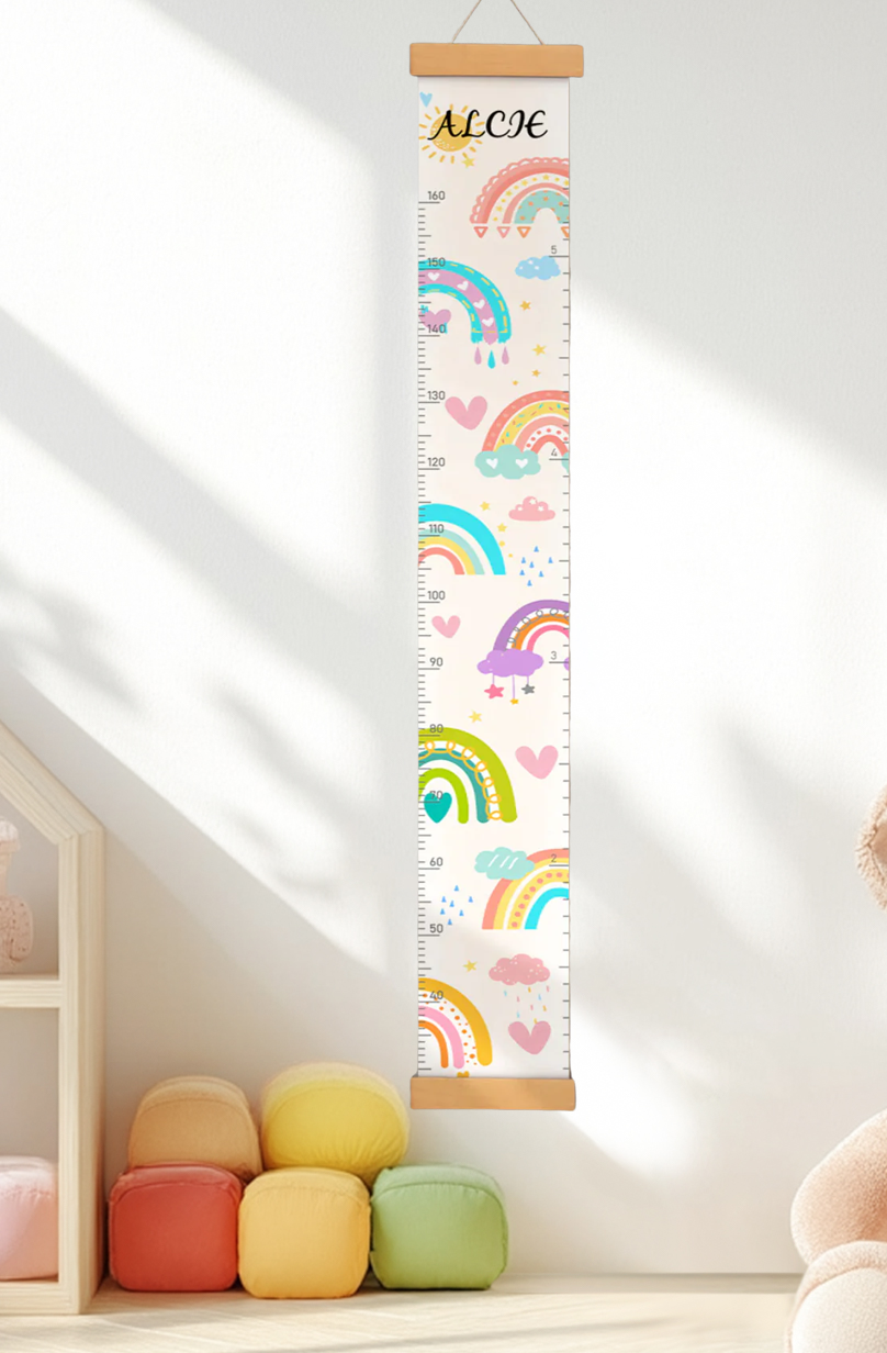 Personalized Sunshine and Rainbow Hanging Canvas Height Ruler