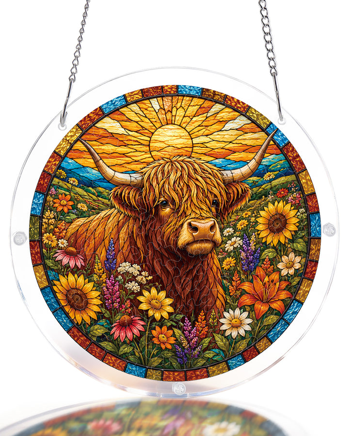 Acrylic Jigsaw Puzzle Suncatcher - Blooming Highland Cow