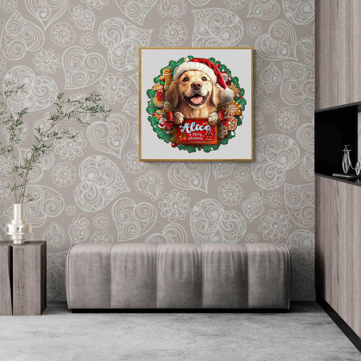 Christmas Golden Retriever Custom Name Wooden Jigsaw Puzzle - By Woodbests