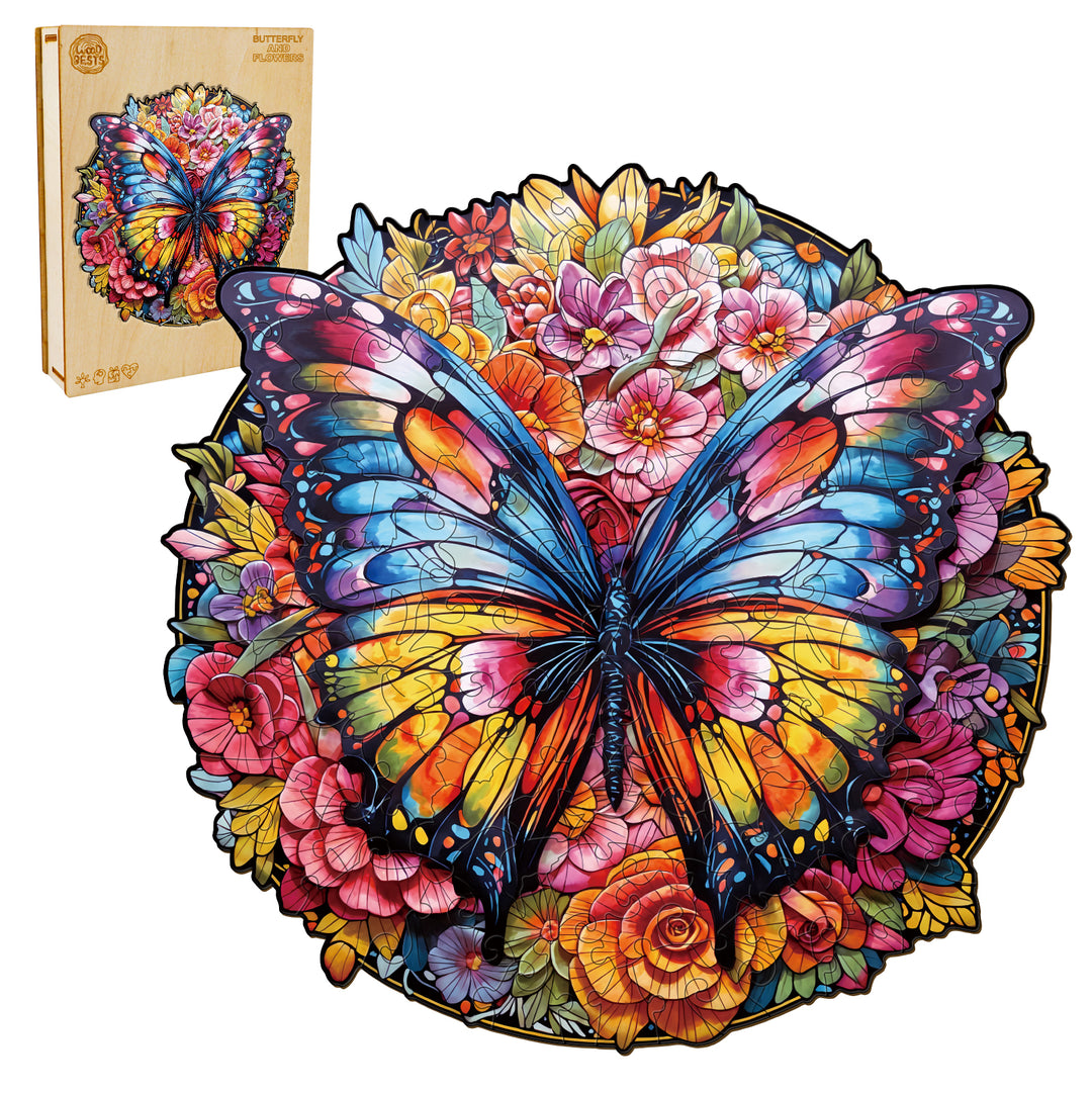 Butterfly And Flowers Wooden Jigsaw Puzzle-Woodbests