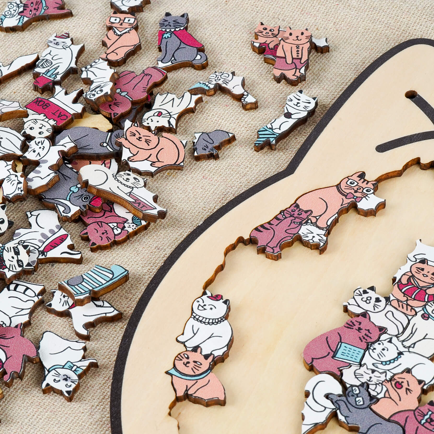 Morandi-Colored Cute Cat Shaped Wooden Jigsaw Puzzle