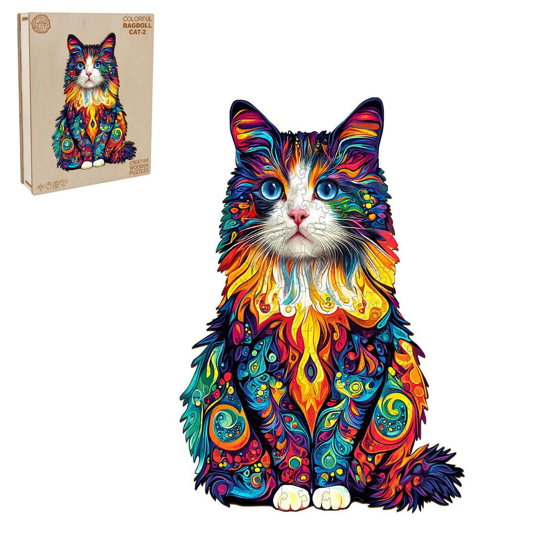 Colorful Ragdoll Cat-2 Wooden Jigsaw Puzzle - Woodbests