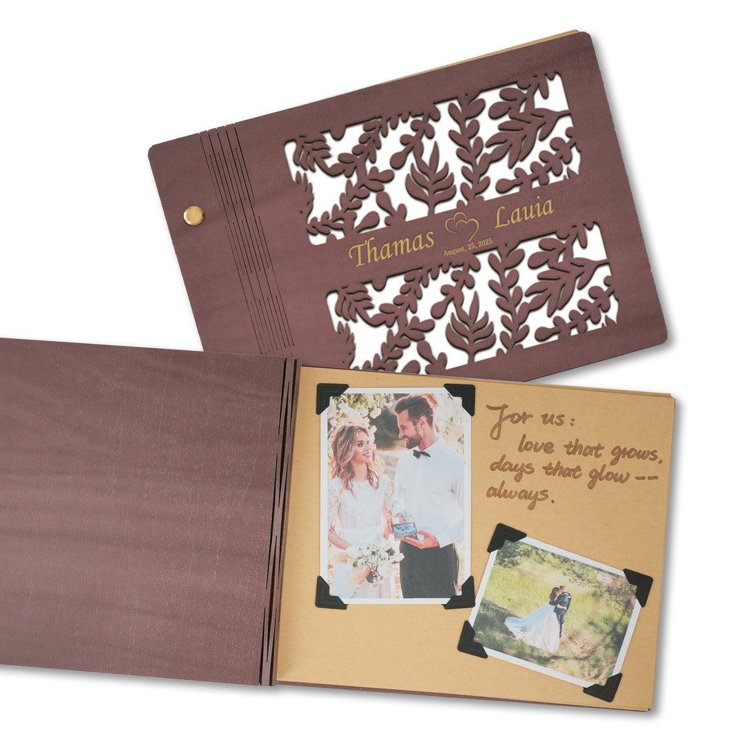 Wooden Wedding Guest Book - Personalized Laser Engraved Photo Album