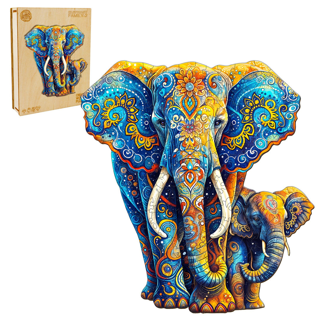 Elephant Family-2 Wooden Jigsaw Puzzle-Woodbests
