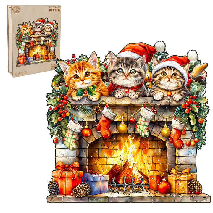 Fireplace Kitten Wooden Jigsaw Puzzle