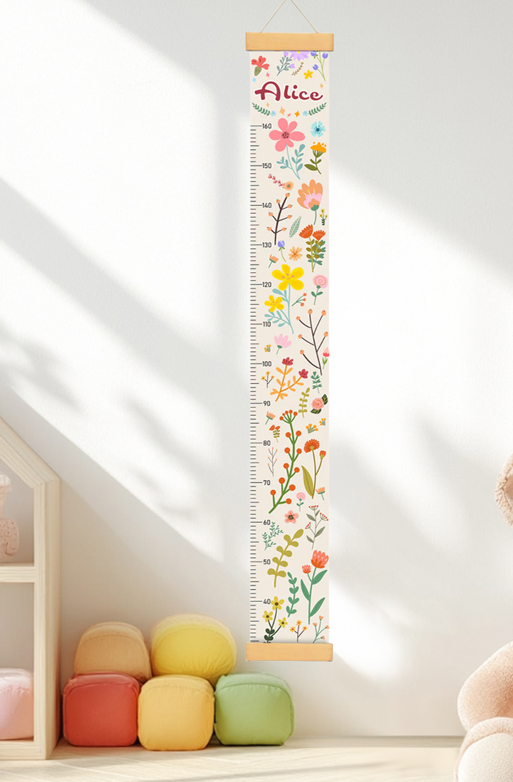 Personalisierter hängender Leinwand-Höhenmesser mit blühenden Blumen