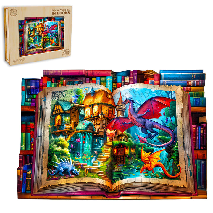 Fantasy World In Books Wooden Jigsaw Puzzle